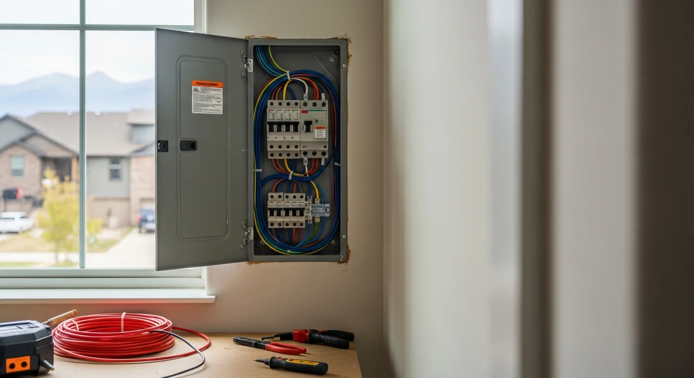 Electrician installing wiring in a residential home