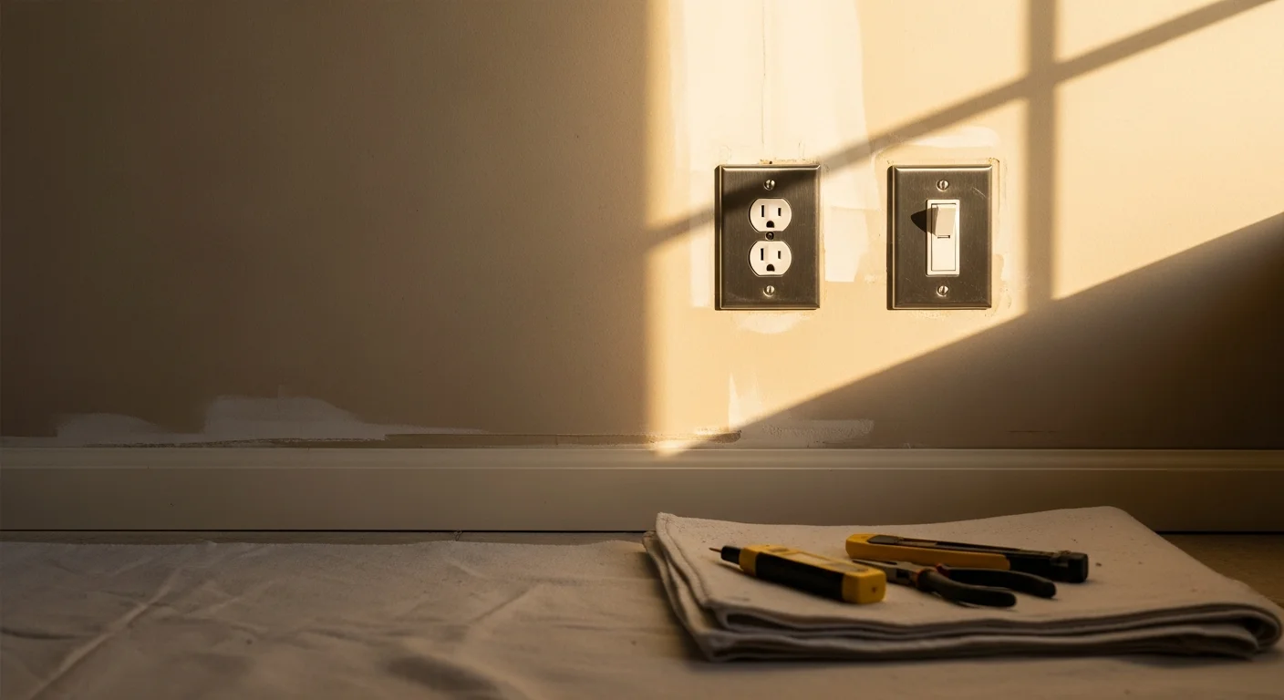 A licensed electrician installs a new GFCI outlet in the kitchen of a mid-century Lakewood home. The finished receptacle sits flush in the wall with a clean cover plate and a visible test and reset button.